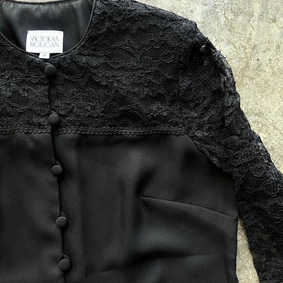 Victoria Morgan Vintage Black Lace Blouse 8 Mob Wife Whimsigoth Evening Top - Picture 3 of 9